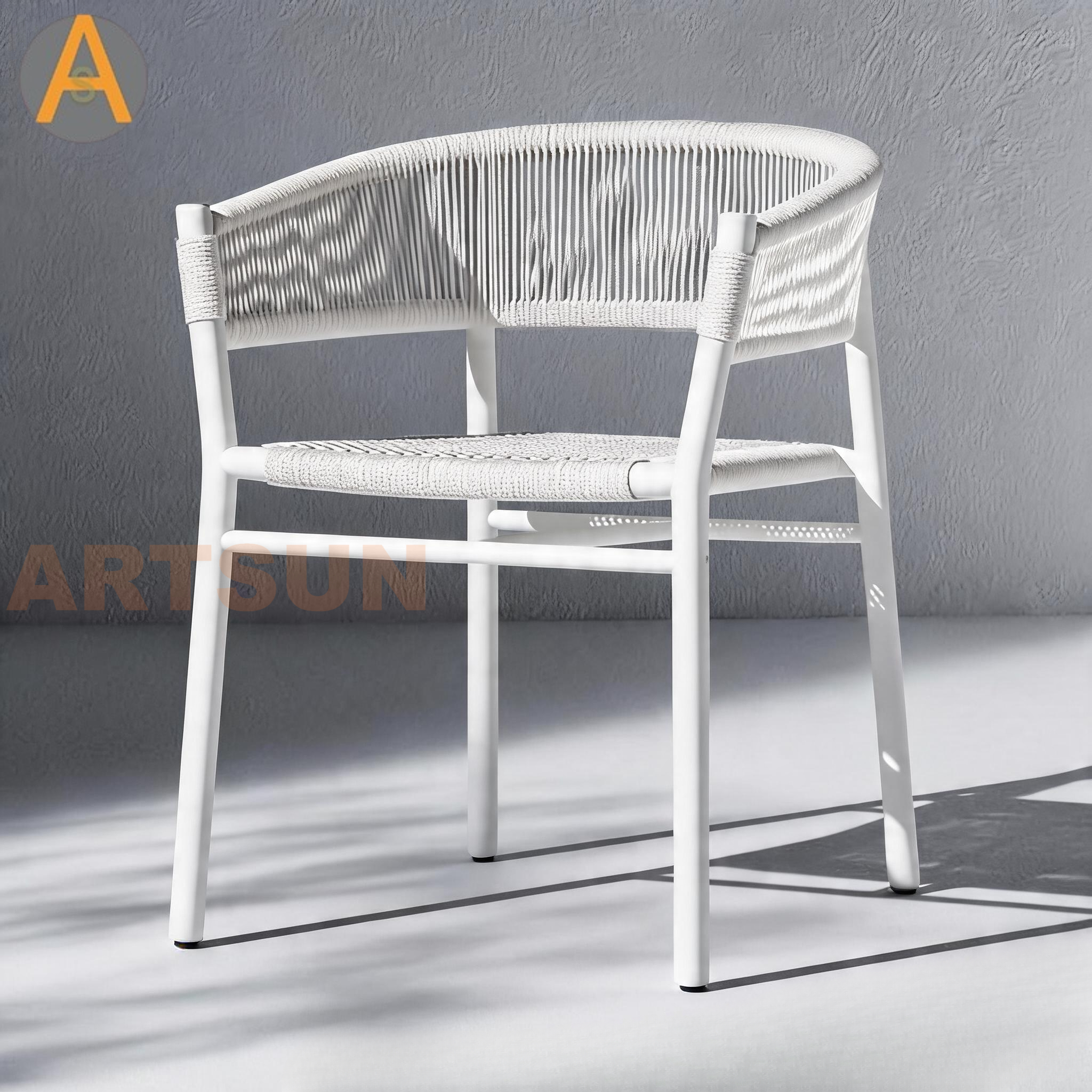 Patio de mimbre duradero de alta calidad comercial Silla blanca para jardín